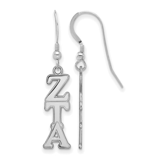 Sterling Silver Rhodium Plated Logoart Zeta Tau Alpha Sorority Greek Letters Medium Dangle Earrings