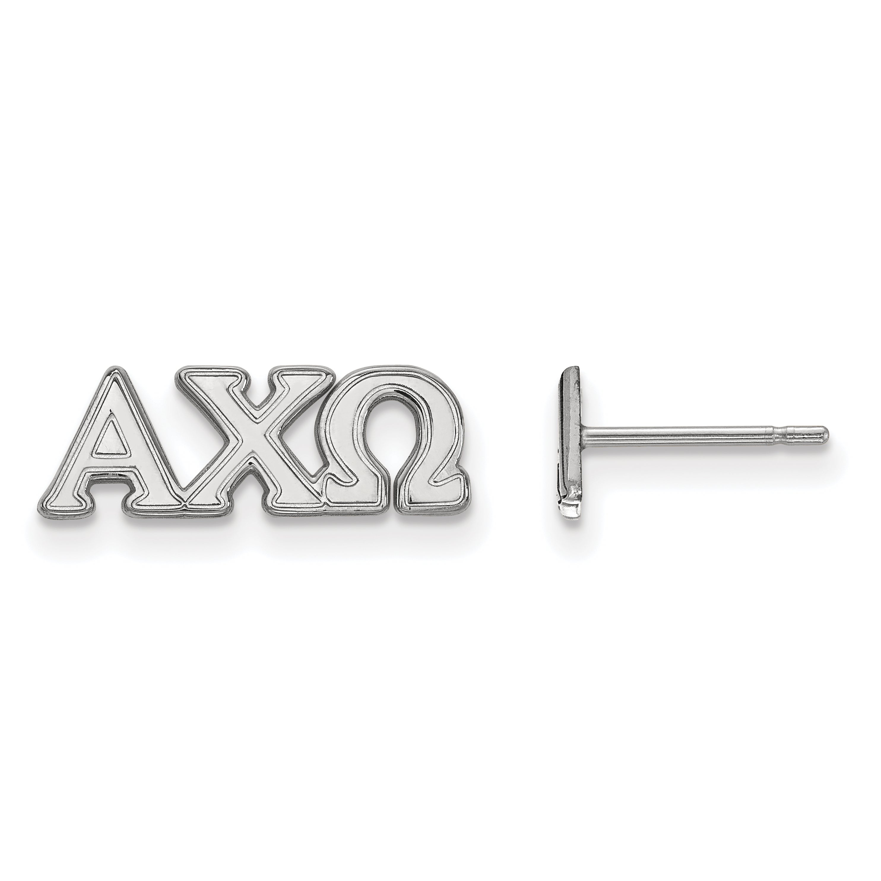 Sterling Silver Rhodium Plated Logoart Alpha Chi Omega Sorority Greek Letters Extra Small Post Earrings