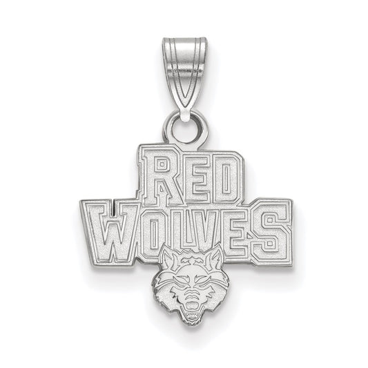 Sterling Silver Rhodium Plated Logoart Arkansas State University Red Wolves Small Pendant
