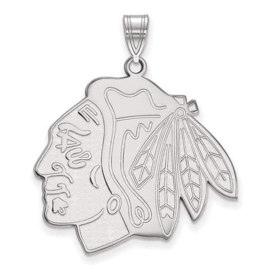 Sterling Silver Rhodium Plated Nhl Logoart Chicago Blackhawks Extra Large Pendant