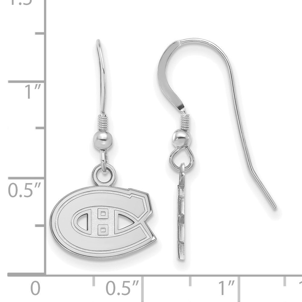 Sterling Silver Rhodium Plated Nhl Logoart Montreal Canadiens Extra Small Dangle Wire Earrings