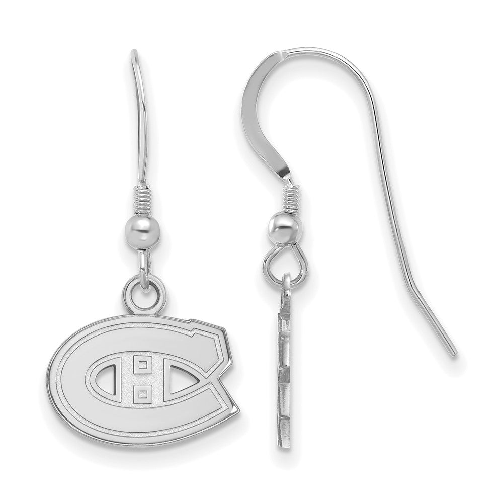 Sterling Silver Rhodium Plated Nhl Logoart Montreal Canadiens Extra Small Dangle Wire Earrings