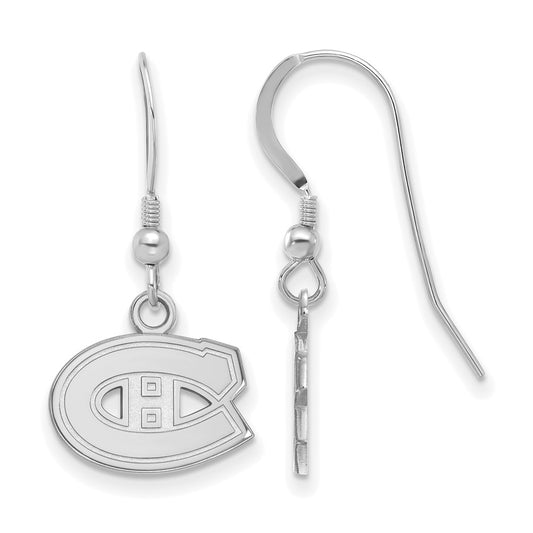 Sterling Silver Rhodium Plated Nhl Logoart Montreal Canadiens Extra Small Dangle Wire Earrings