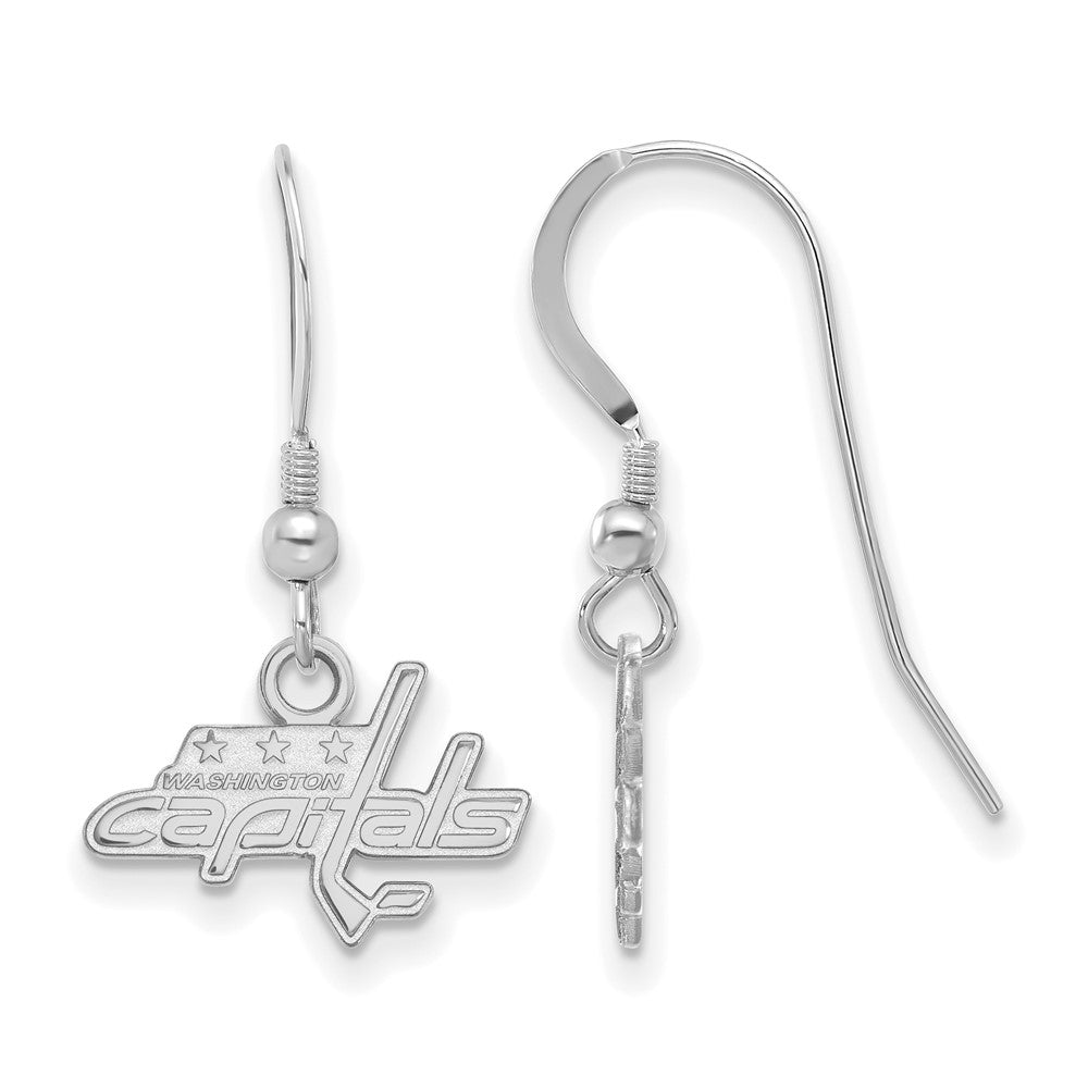 Sterling Silver Rhodium Plated Nhl Logoart Washington Capitals Extra Small Dangle Wire Earrings