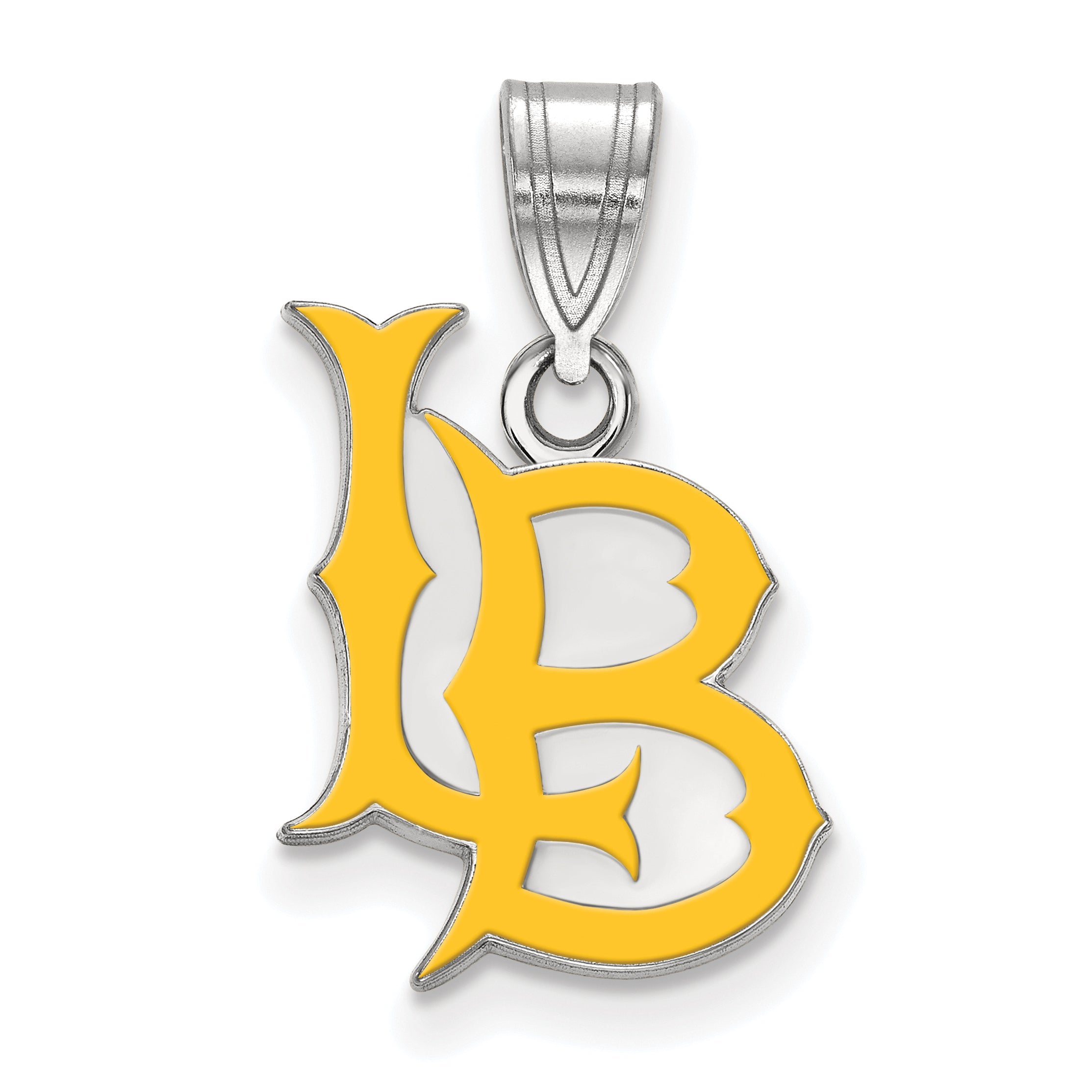 Sterling Silver Rhodium Plated Logoart California State University Long Beach L B Medium Enameled Pendant