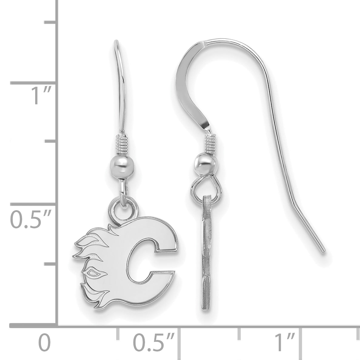 Sterling Silver Rhodium Plated Nhl Logoart Calgary Flames Letter C Extra Small Dangle Earrings