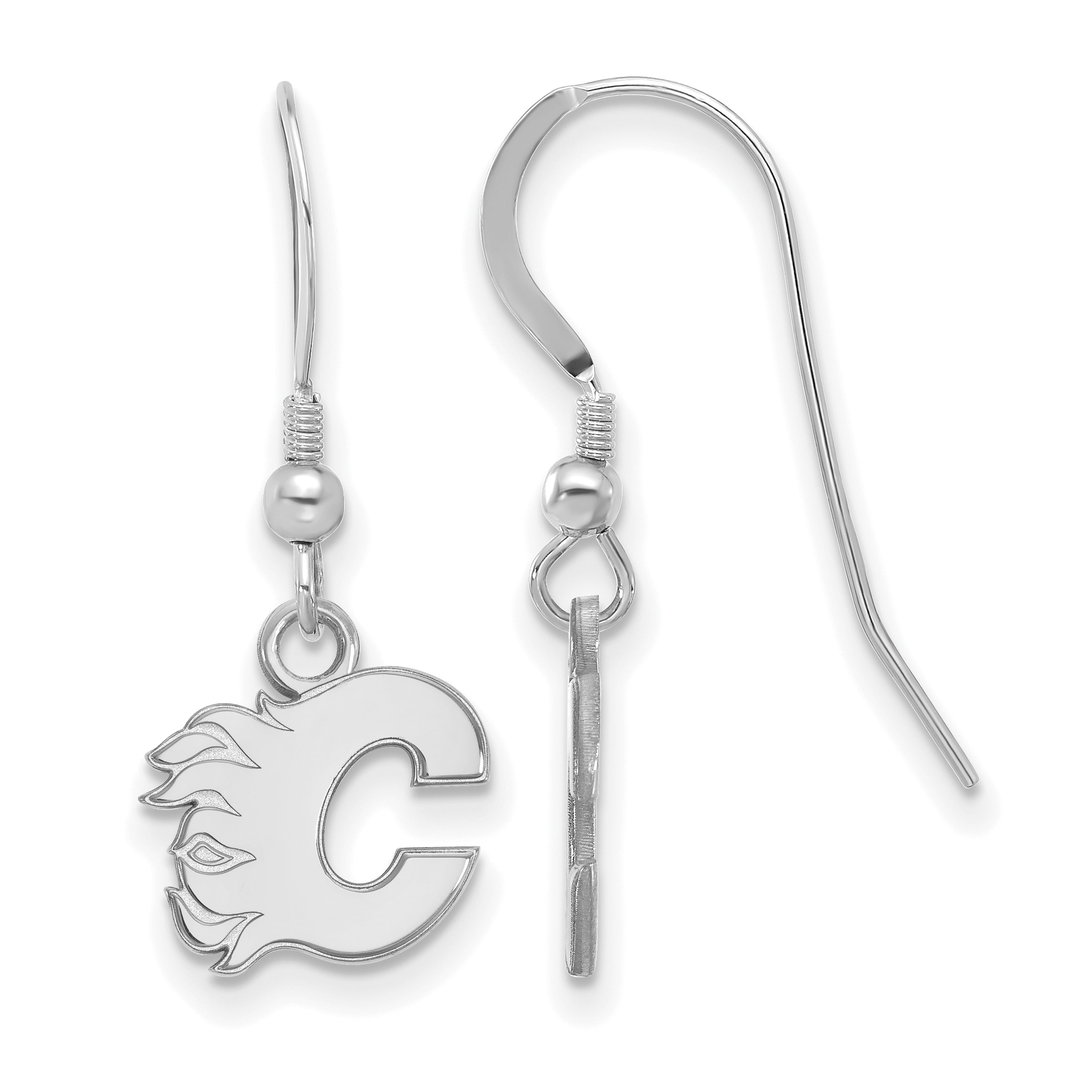 Sterling Silver Rhodium Plated Nhl Logoart Calgary Flames Letter C Extra Small Dangle Earrings