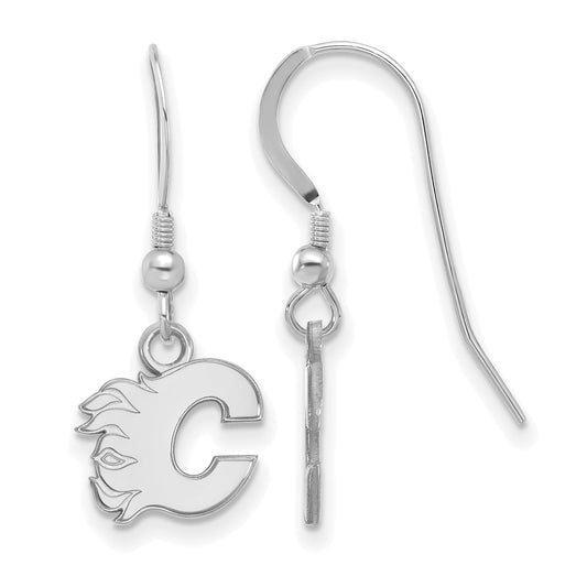 Sterling Silver Rhodium Plated Nhl Logoart Calgary Flames Letter C Extra Small Dangle Earrings