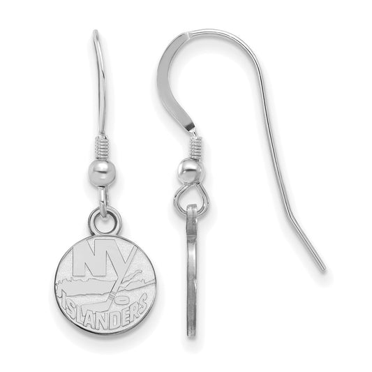Sterling Silver Rhodium Plated Nhl Logoart New York Islanders Extra Small Dangle Wire Earrings