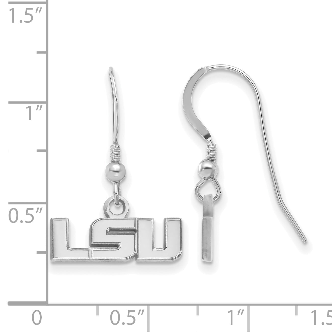 Sterling Silver Rhodium Plated Logoart Louisiana State University L S U Extra Small Dangle Wire Earrings