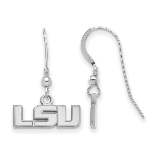 Sterling Silver Rhodium Plated Logoart Louisiana State University L S U Extra Small Dangle Wire Earrings