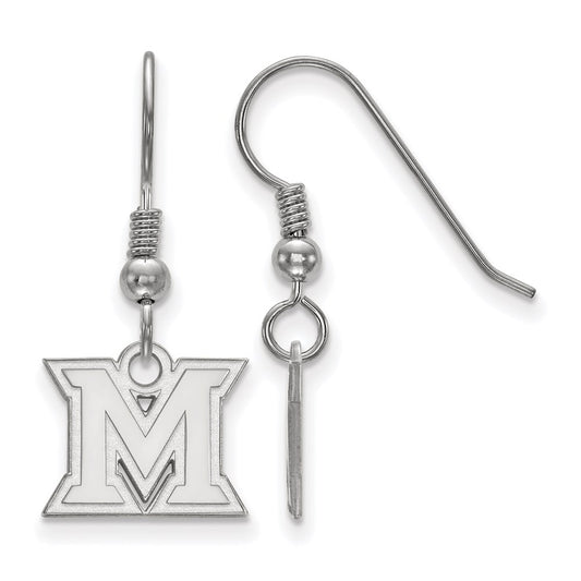 Sterling Silver Rhodium Plated Logoart Miami University Ohio Letter M Extra Small Dangle Wire Earrings