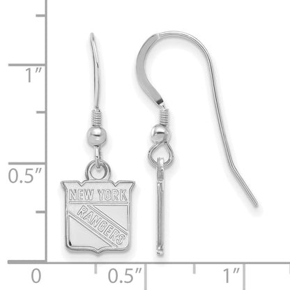 Sterling Silver Rhodium Plated Nhl Logoart New York Rangers Extra Small Dangle Wire Earrings