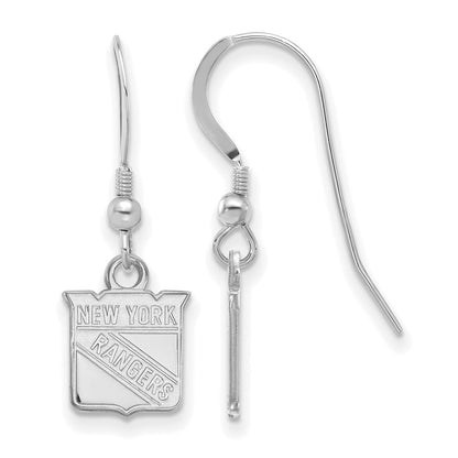 Sterling Silver Rhodium Plated Nhl Logoart New York Rangers Extra Small Dangle Wire Earrings