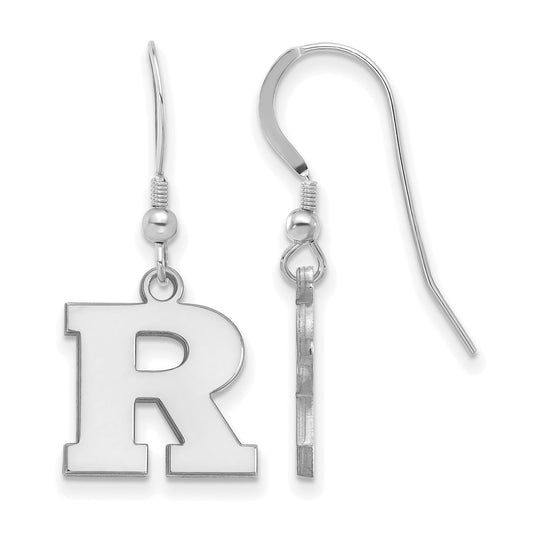 Sterling Silver Rhodium Plated Logoart Rutgers University Letter R Small Dangle Wire Earrings