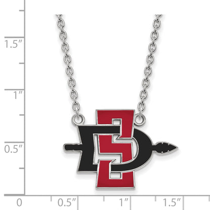 Sterling Silver Rhodium Plated Logoart San Diego State University Large Enameled Pendant 18 Inch Necklace