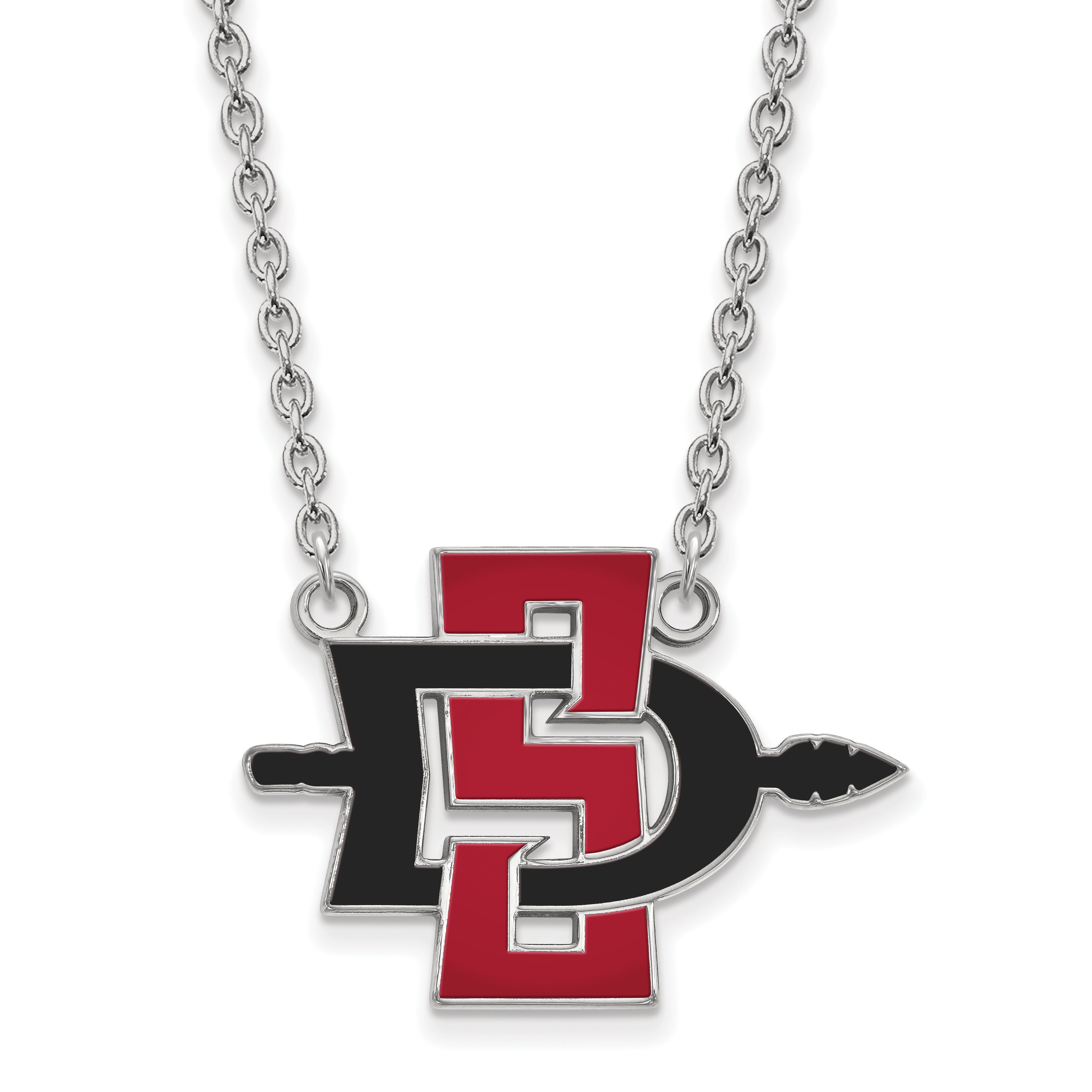 Sterling Silver Rhodium Plated Logoart San Diego State University Large Enameled Pendant 18 Inch Necklace