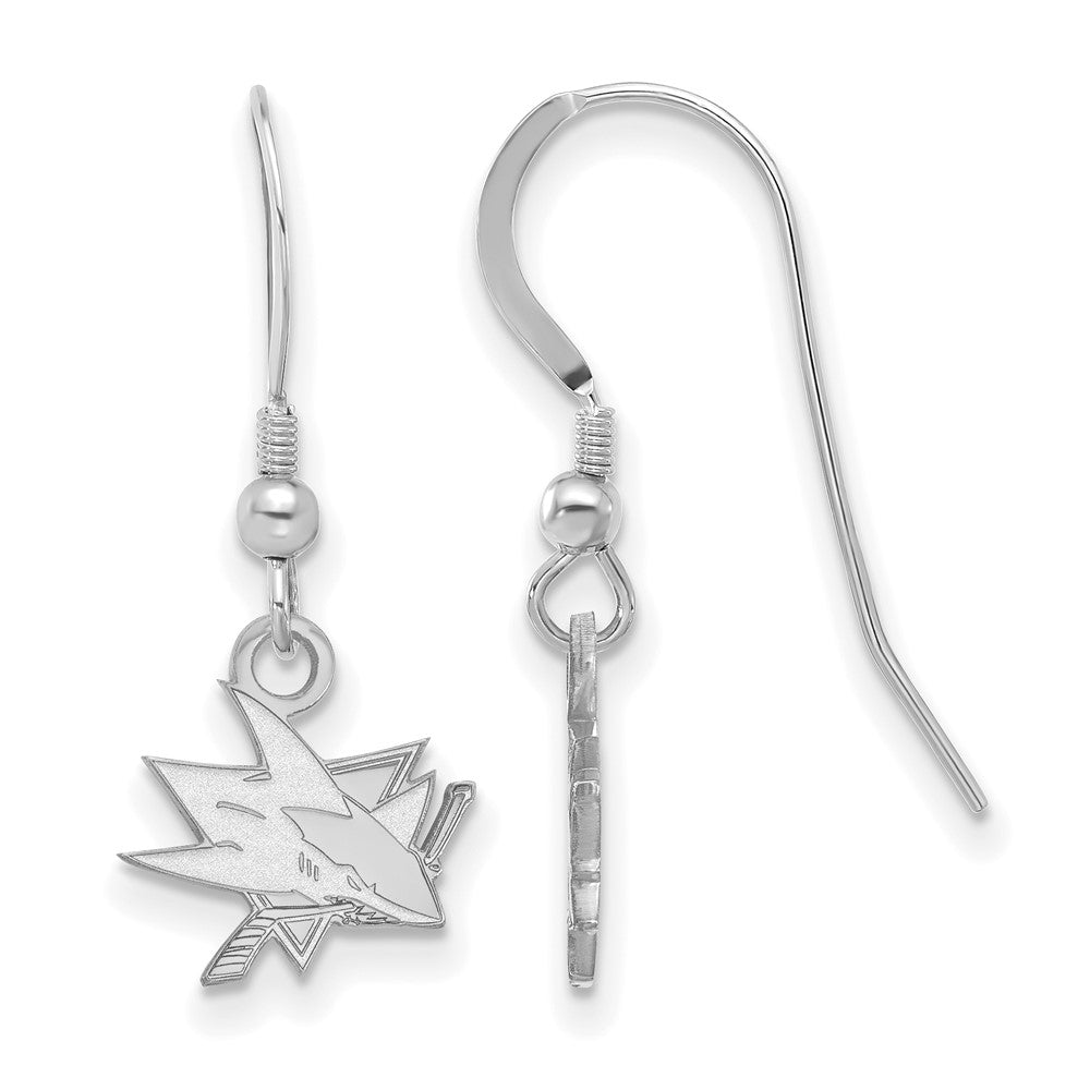 Sterling Silver Rhodium Plated Nhl Logoart San Jose Sharks Extra Small Dangle Earrings