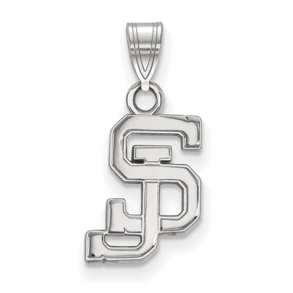 Sterling Silver Rhodium Plated Logoart San Jose State University S J Small Pendant