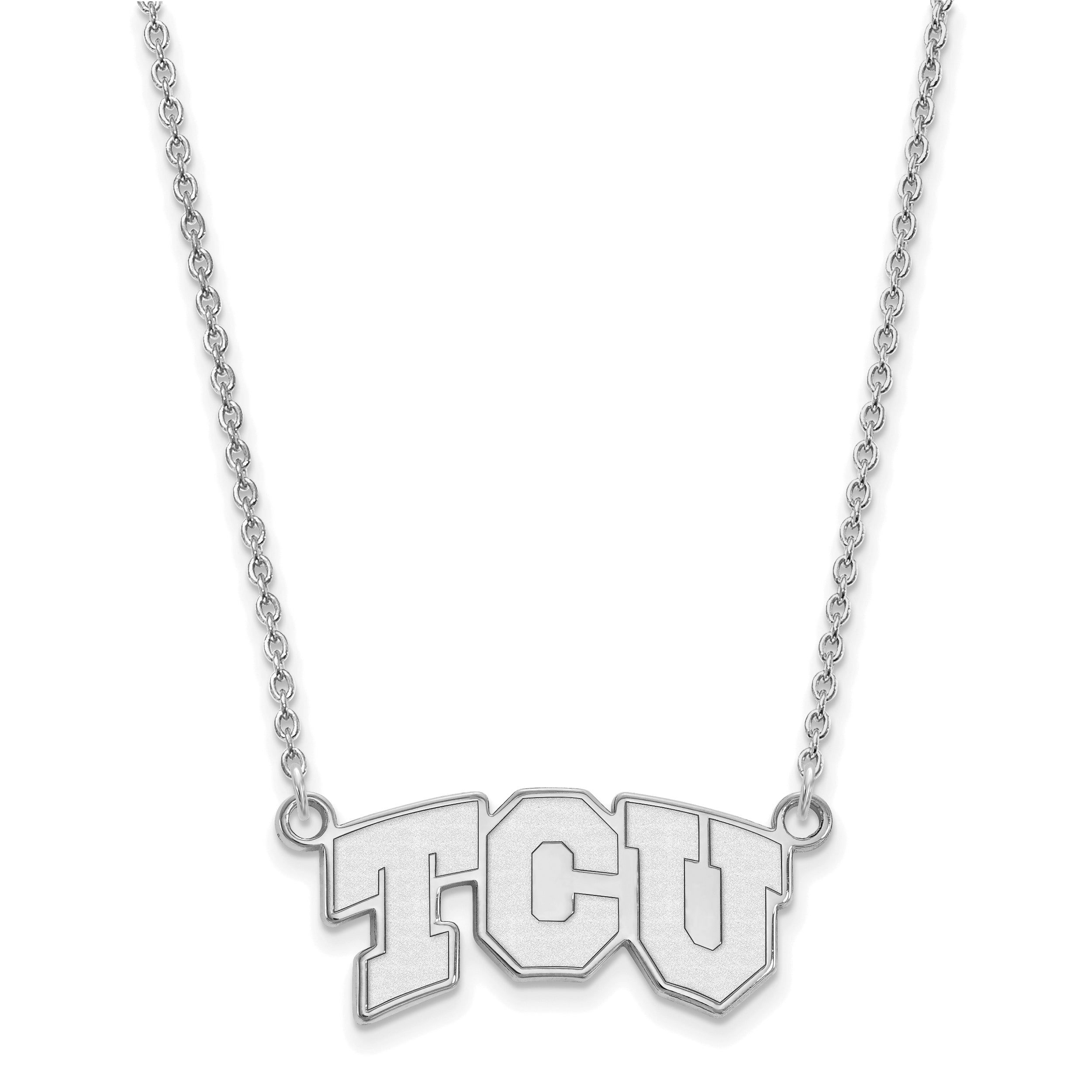 Sterling Silver Rhodium Plated Logoart Texas Christian University T C U Small Pendant 18 Inch Necklace