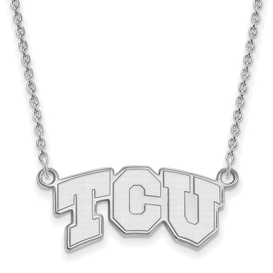 Sterling Silver Rhodium Plated Logoart Texas Christian University T C U Small Pendant 18 Inch Necklace