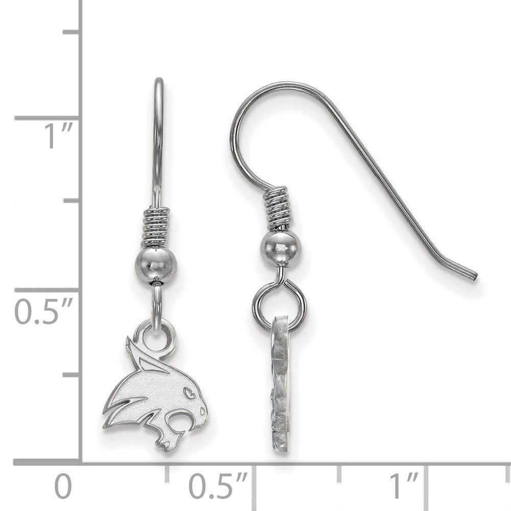 Sterling Silver Rhodium Plated Logoart Texas State University Bobcat Extra Small Dangle Wire Earrings