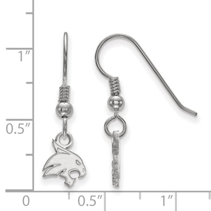 Sterling Silver Rhodium Plated Logoart Texas State University Bobcat Extra Small Dangle Wire Earrings