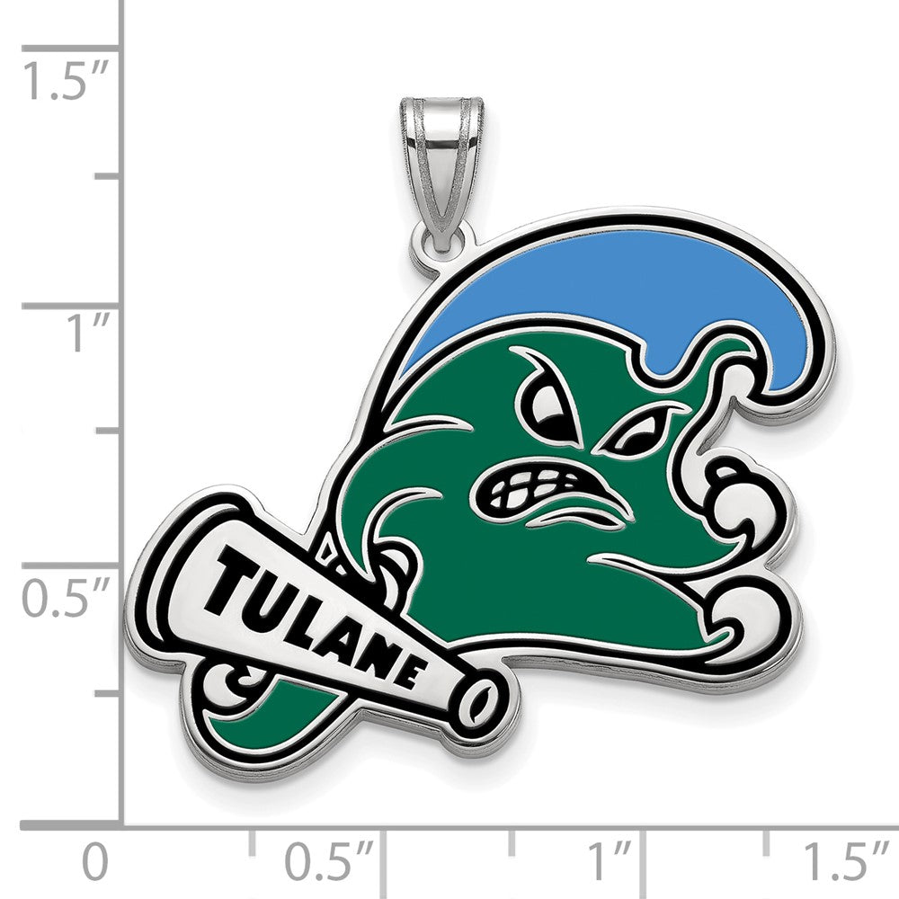 Sterling Silver Rhodium Plated Logoart Tulane University Extra Large Enameled Pendant