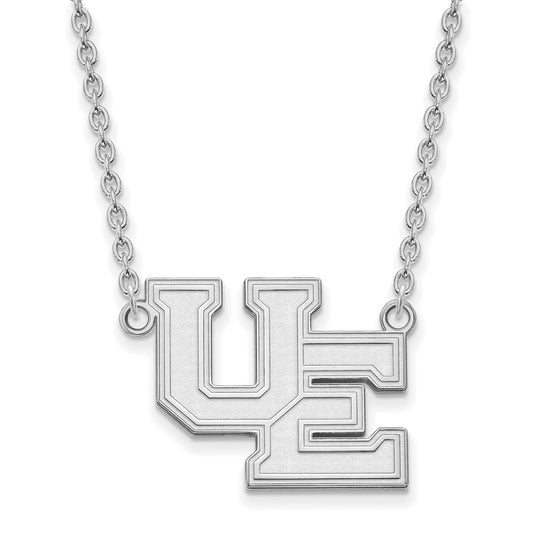 Sterling Silver Rhodium Plated Logoart University Of Evansville Purple Aces Large Pendant 18 Inch Necklace
