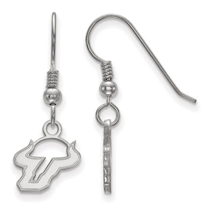 Sterling Silver Rhodium Plated Logoart University Of South Florida Bull Extra Small Dangle Wire Earrings