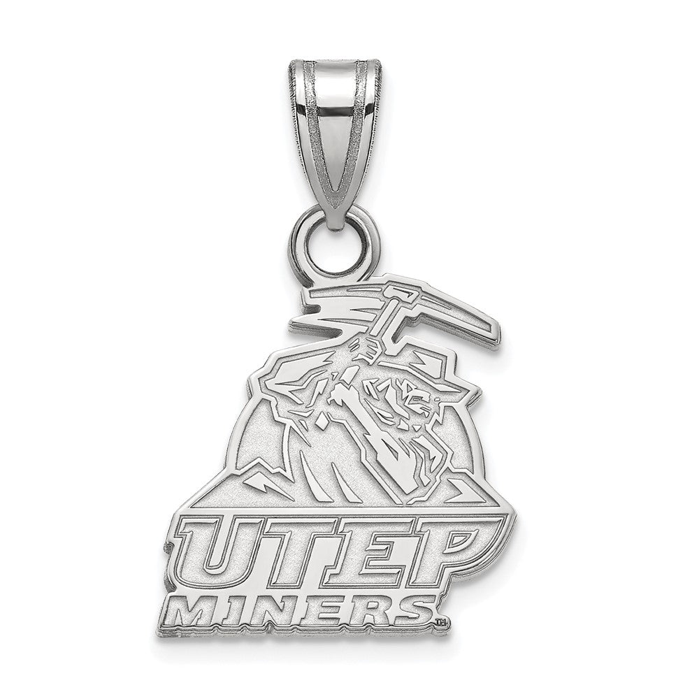 Sterling Silver Rhodium Plated Logoart University Of Texas At El Paso Miners Small Pendant