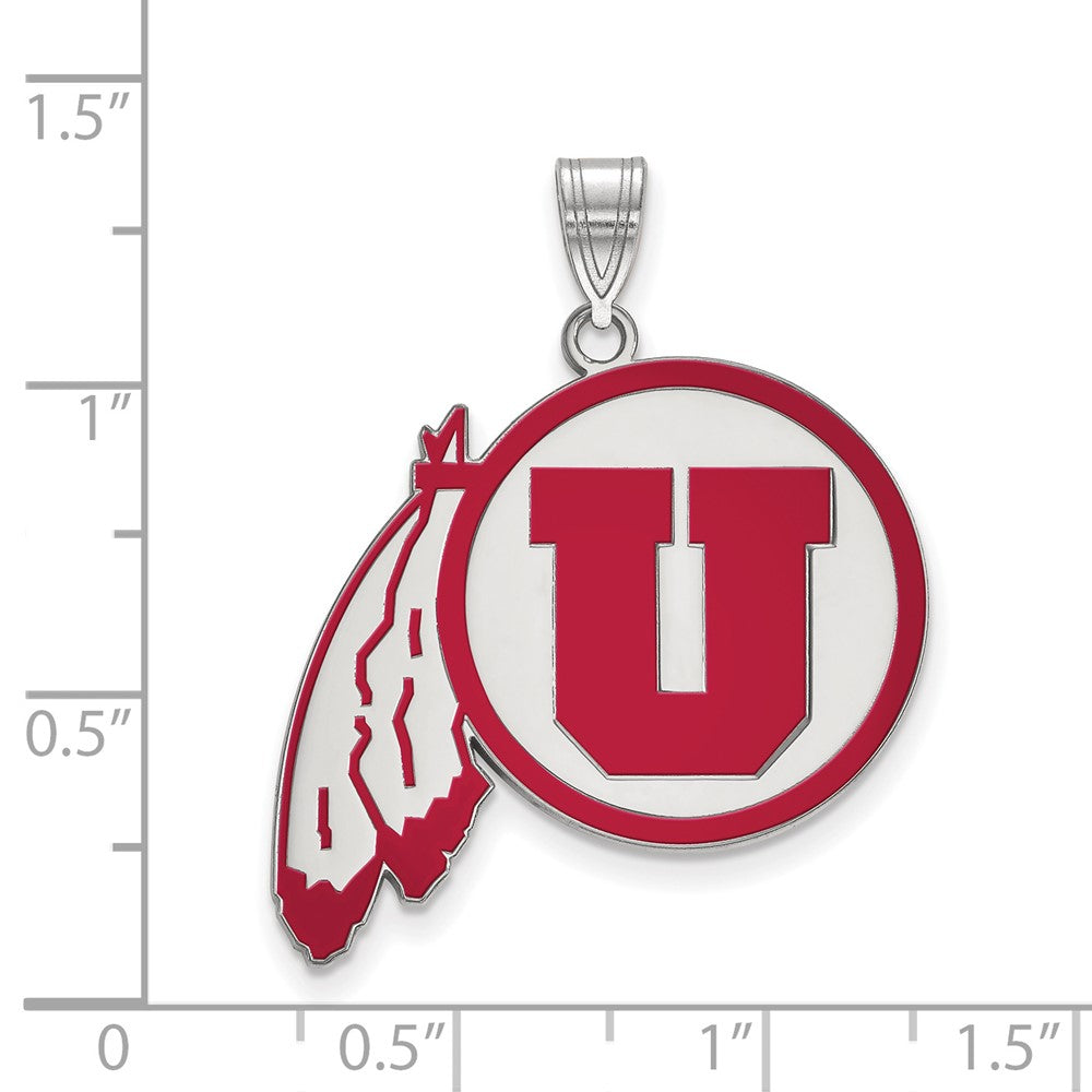 Sterling Silver Rhodium Plated Logoart University Of Utah Extra Large Enameled Pendant