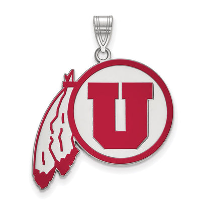 Sterling Silver Rhodium Plated Logoart University Of Utah Extra Large Enameled Pendant