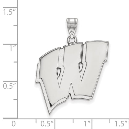 Sterling Silver Rhodium Plated Logoart University Of Wisconsin Letter W Extra Large Pendant