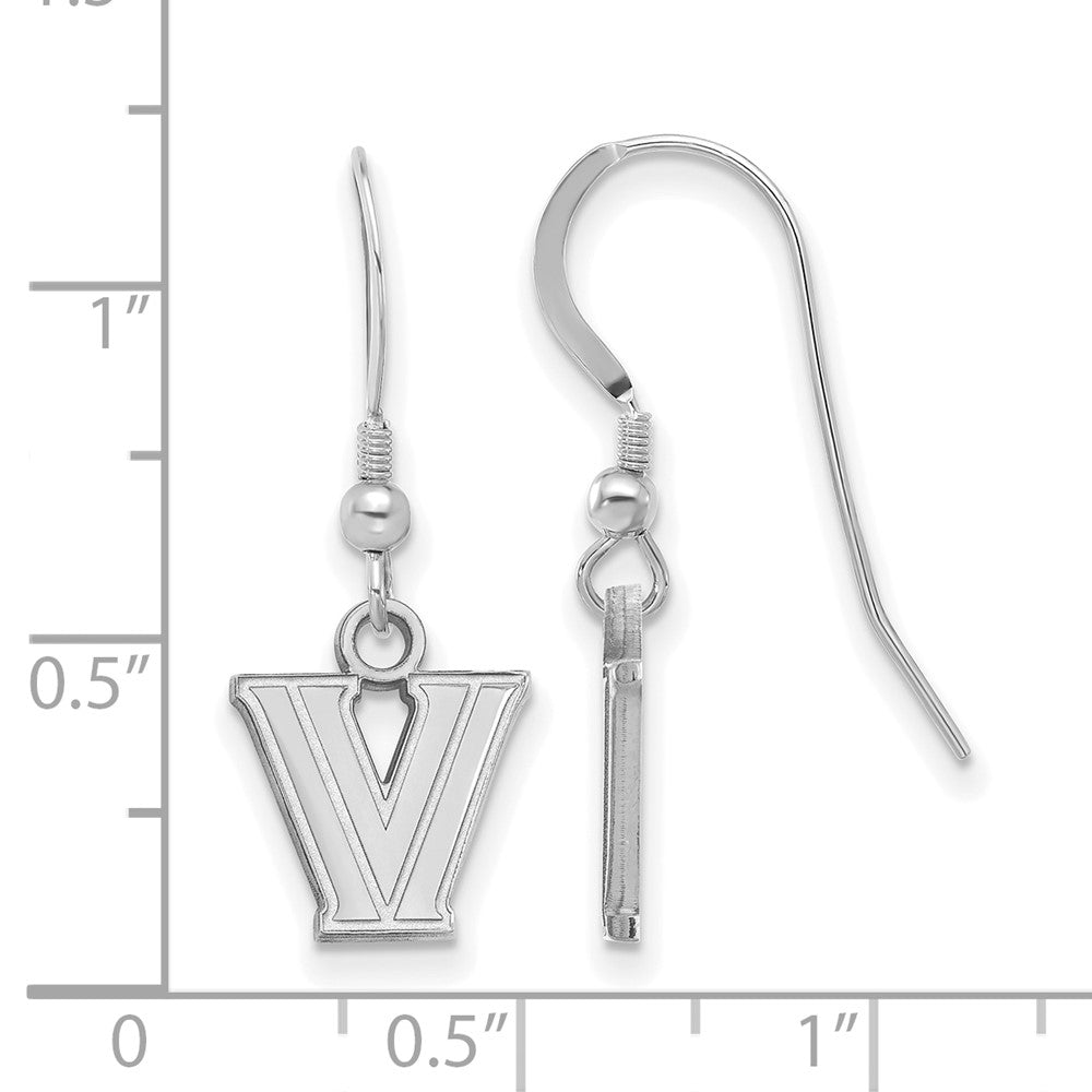 Sterling Silver Rhodium Plated Logoart Villanova University Letter V Extra Small Dangle Wire Earrings