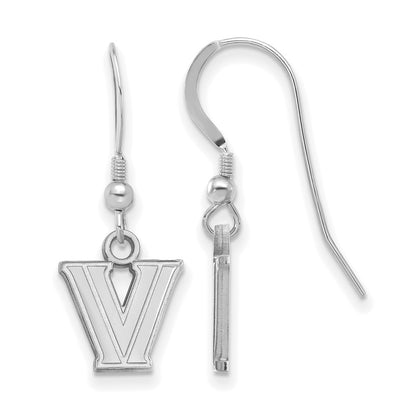 Sterling Silver Rhodium Plated Logoart Villanova University Letter V Extra Small Dangle Wire Earrings