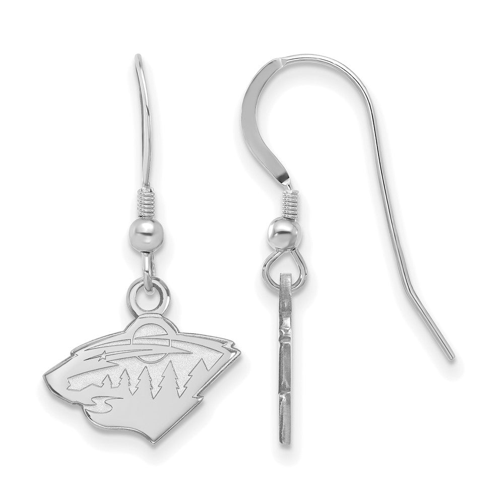 Sterling Silver Rhodium Plated Nhl Logoart Minnesota Wild Extra Small Dangle Wire Earrings