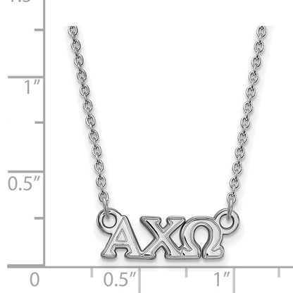 Sterling Silver Rhodium Plated Logoart Alpha Chi Omega Sorority Greek Letters Extra Small Pendant 18 Inch Necklace