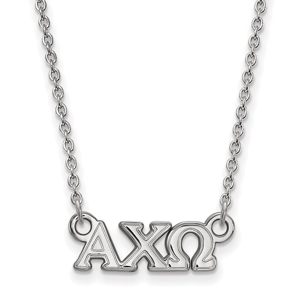 Sterling Silver Rhodium Plated Logoart Alpha Chi Omega Sorority Greek Letters Extra Small Pendant 18 Inch Necklace