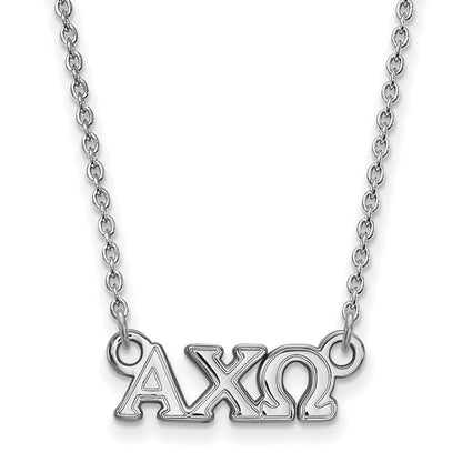 Sterling Silver Rhodium Plated Logoart Alpha Chi Omega Sorority Greek Letters Extra Small Pendant 18 Inch Necklace