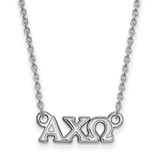 Sterling Silver Rhodium Plated Logoart Alpha Chi Omega Sorority Greek Letters Extra Small Pendant 18 Inch Necklace