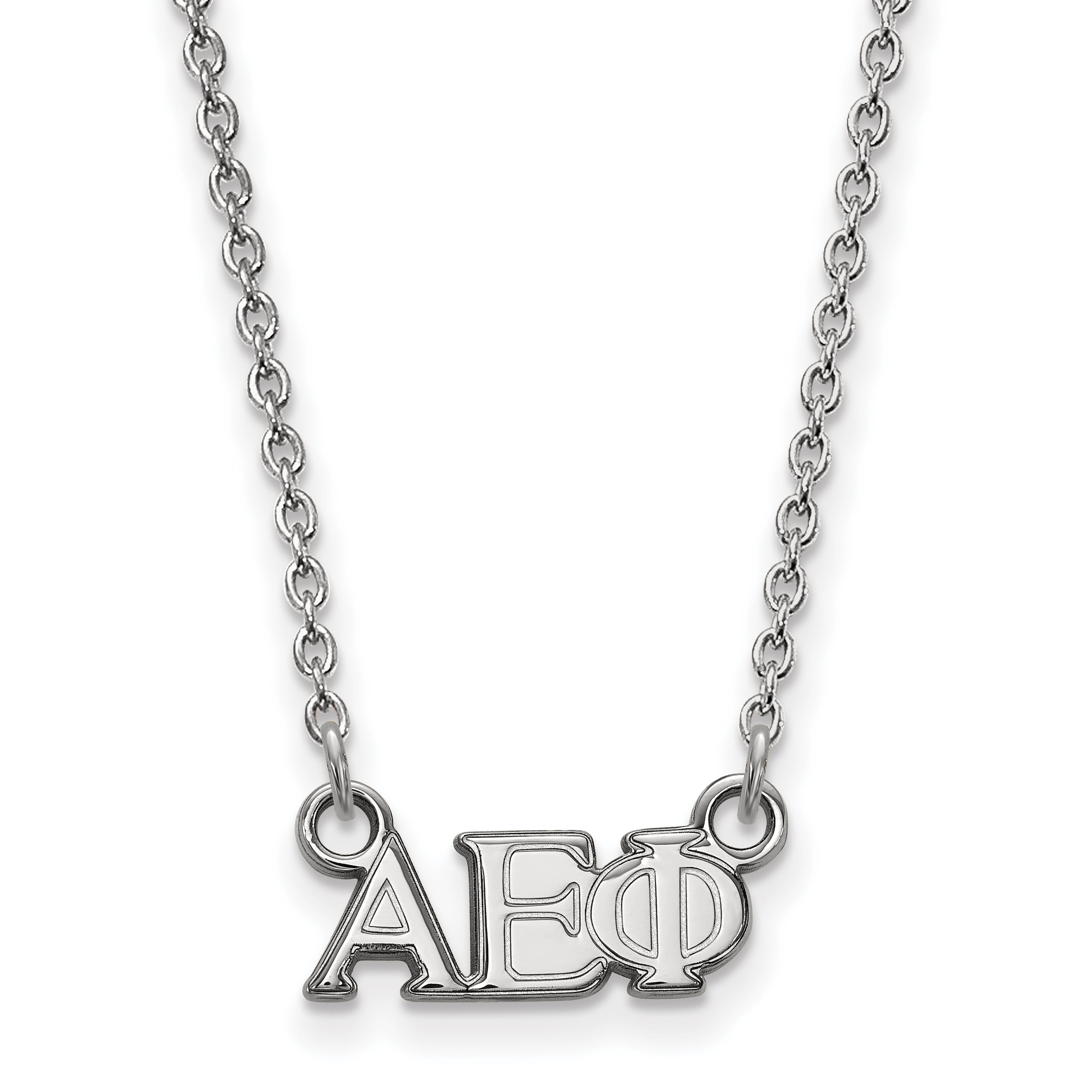 Sterling Silver Rhodium Plated Logoart Alpha Epsilon Phi Sorority Greek Letters Extra Small Pendant 18 Inch Necklace