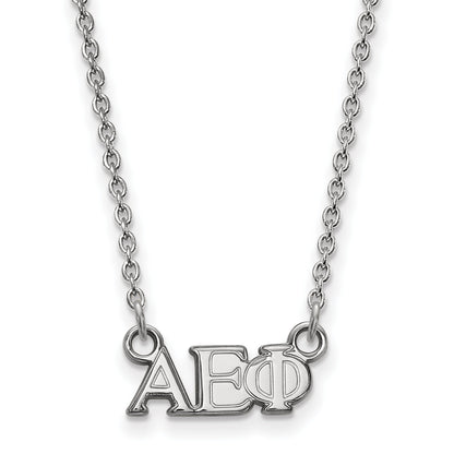 Sterling Silver Rhodium Plated Logoart Alpha Epsilon Phi Sorority Greek Letters Extra Small Pendant 18 Inch Necklace