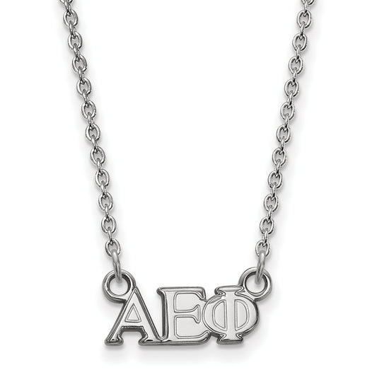 Sterling Silver Rhodium Plated Logoart Alpha Epsilon Phi Sorority Greek Letters Extra Small Pendant 18 Inch Necklace