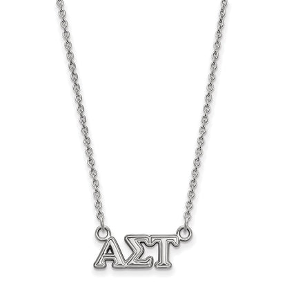 Sterling Silver Rhodium Plated Logoart Alpha Sigma Tau Sorority Greek Letters Extra Small Pendant 18 Inch Necklace