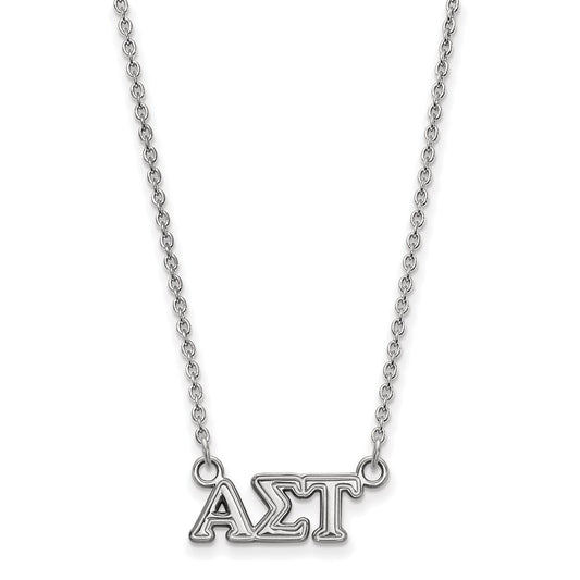 Sterling Silver Rhodium Plated Logoart Alpha Sigma Tau Sorority Greek Letters Extra Small Pendant 18 Inch Necklace