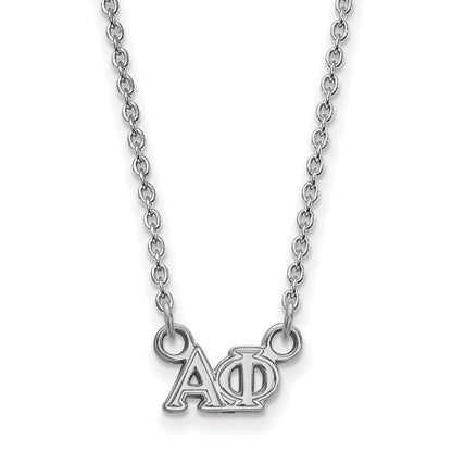 Sterling Silver Rhodium Plated Logoart Alpha Phi Sorority Greek Letters Extra Small Pendant 18 Inch Necklace