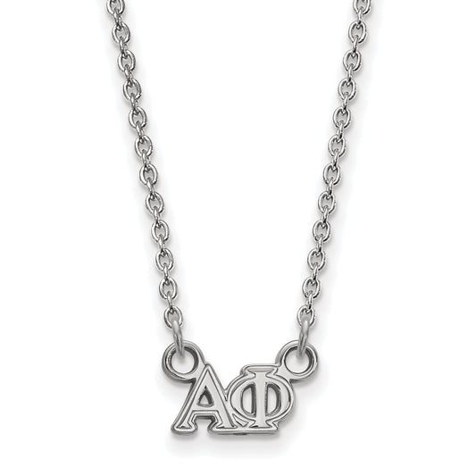 Sterling Silver Rhodium Plated Logoart Alpha Phi Sorority Greek Letters Extra Small Pendant 18 Inch Necklace
