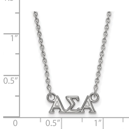 Sterling Silver Rhodium Plated Logoart Alpha Sigma Sorority Greek Letters Extra Small Pendant 18 Inch Necklace