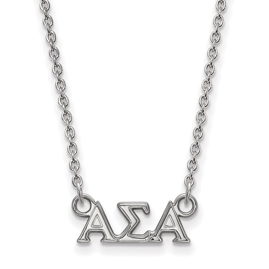 Sterling Silver Rhodium Plated Logoart Alpha Sigma Sorority Greek Letters Extra Small Pendant 18 Inch Necklace